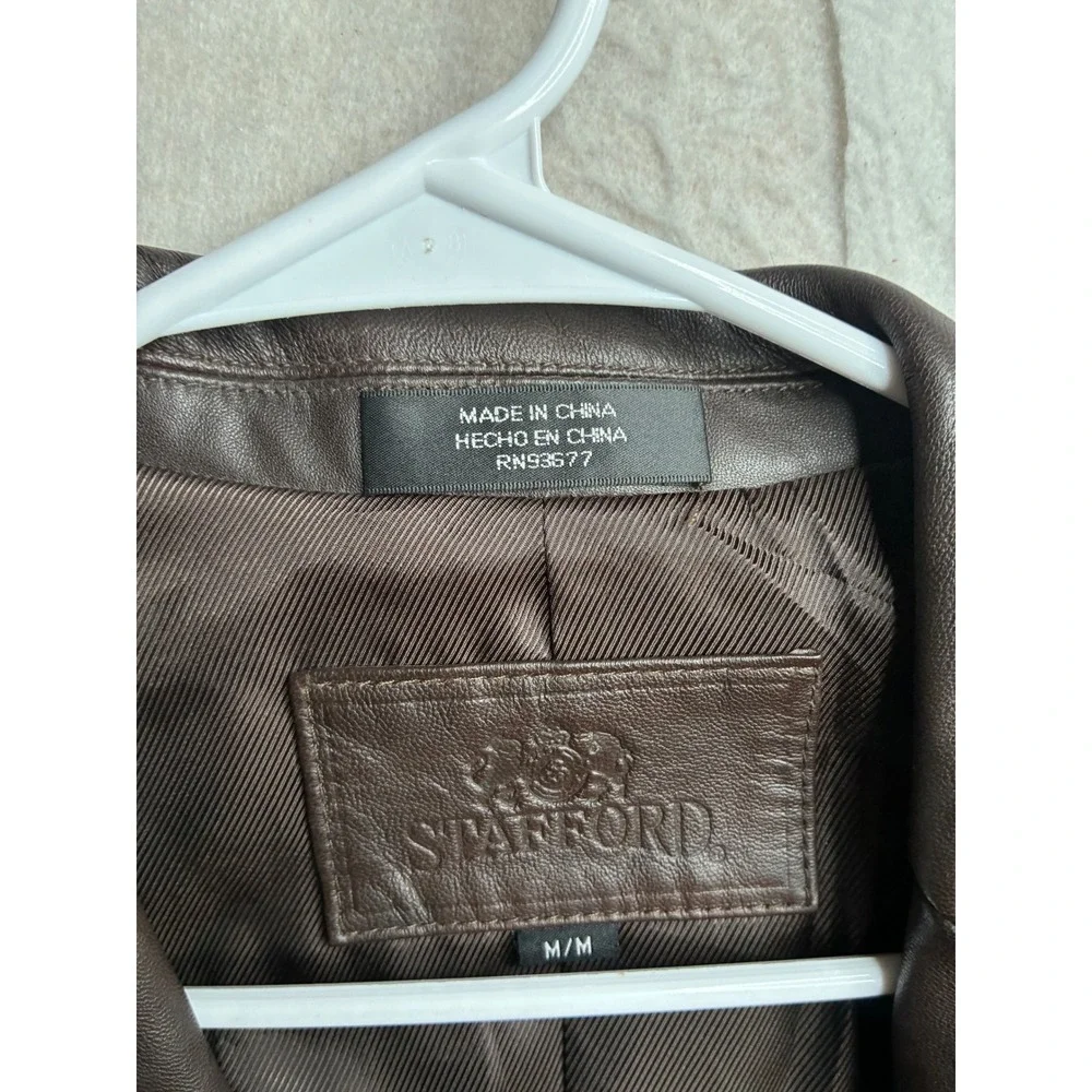 Stafford Mens Brown Genuine Leather Blazer Jacket 3 Button Nappa Medium RN93677